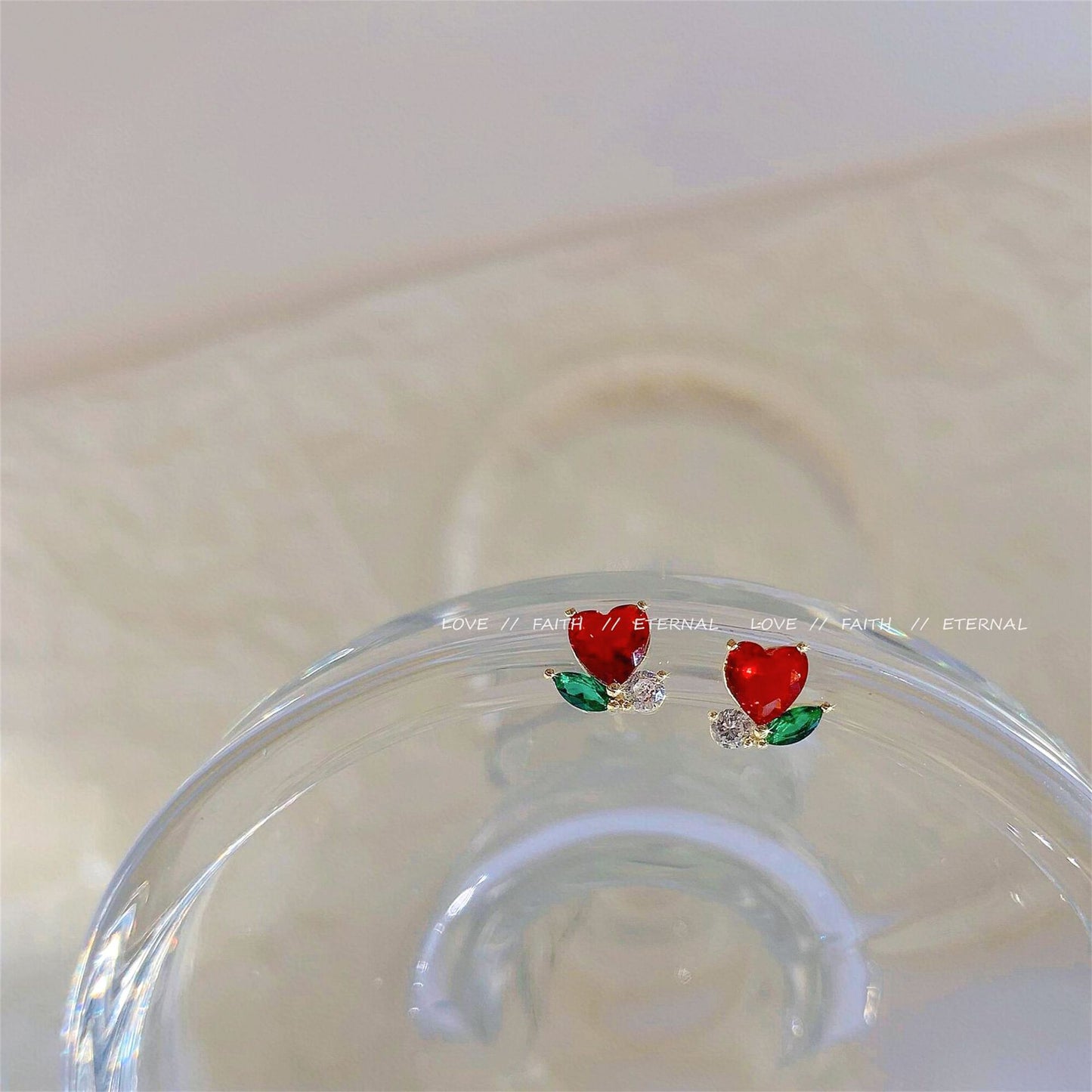 Excellent Sier Pin Simple Heart-shaped Red Ear Stud Earrings
