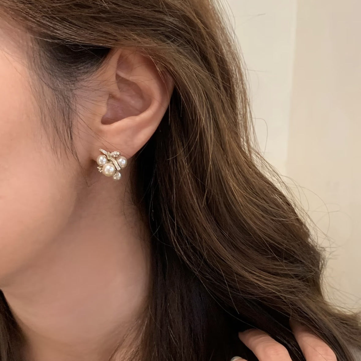 Pastry Grape Gentle Champagne Pearl Floral Ball Unique Niche Stud Earrings