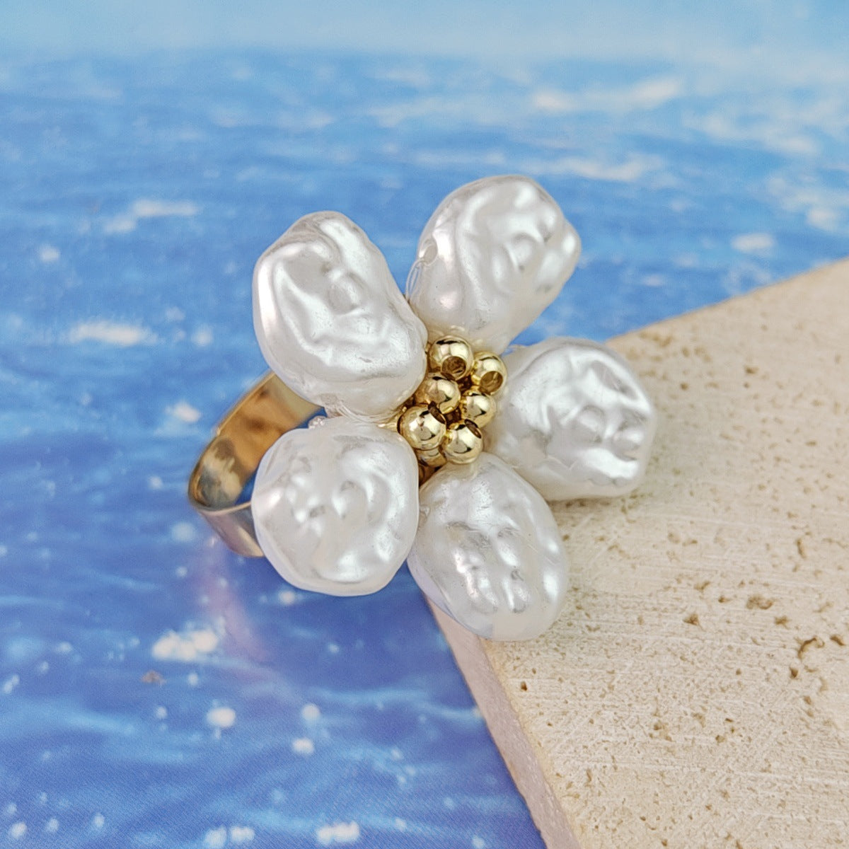 Women's Elegant Pearl Flower Design High-grade Opening Adjustable Index Rings