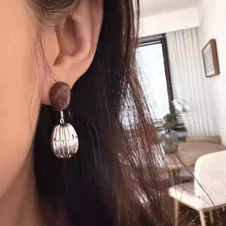 Women's Simple Elegant Red Bean Chinese Style Sier Needle Earrings