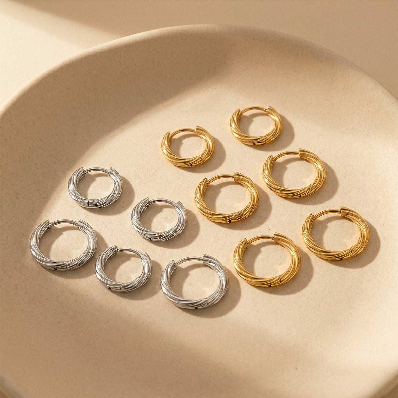 Stainless Steel Round Gold Twist Minimalist High-grade Earrings