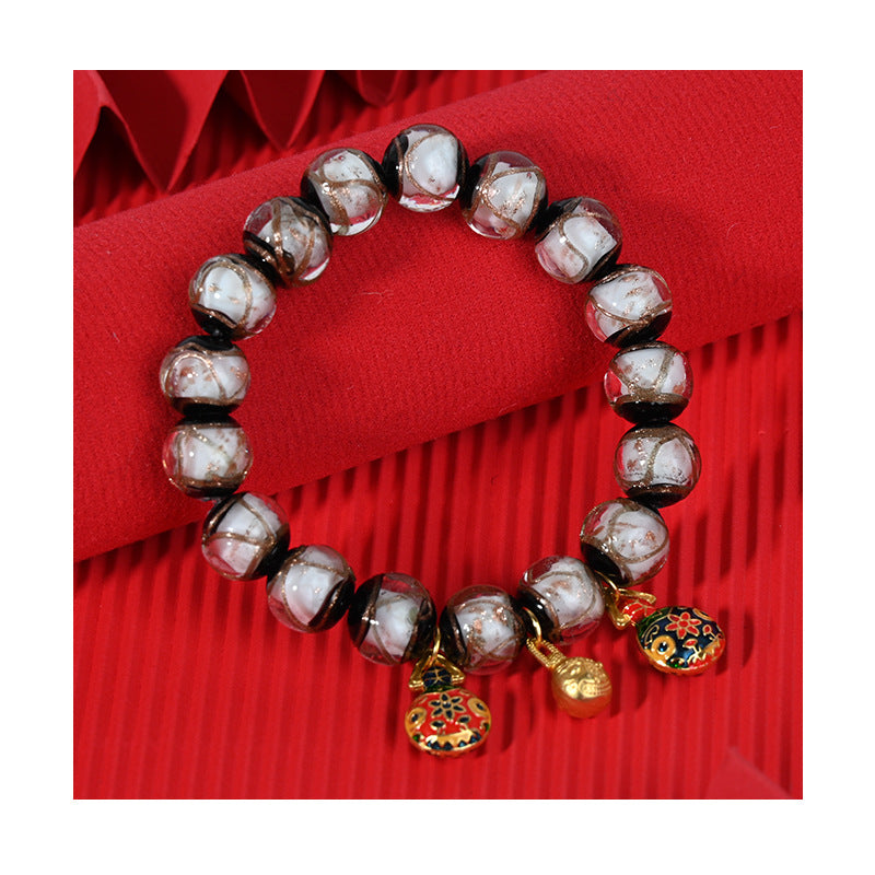 Gray Colored Glaze Chinese Style Colorful Swallowing Gold Bracelet