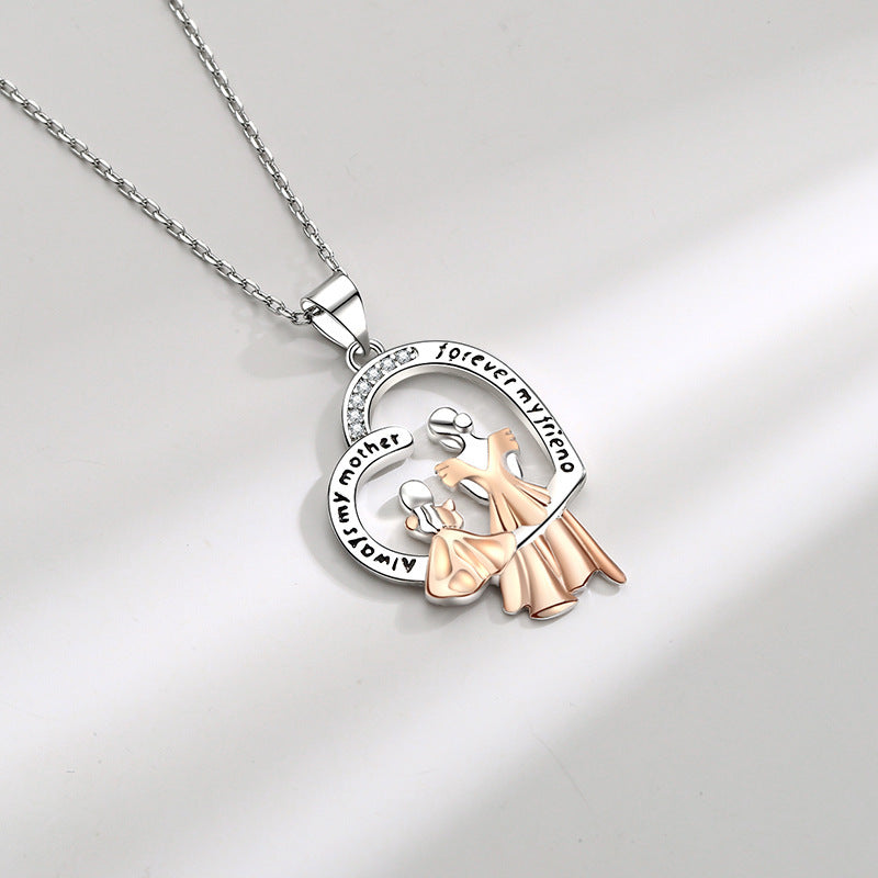 Day Gift Creative Heart-shaped Two-color Electroplated Zircon Personality Affordable Necklaces