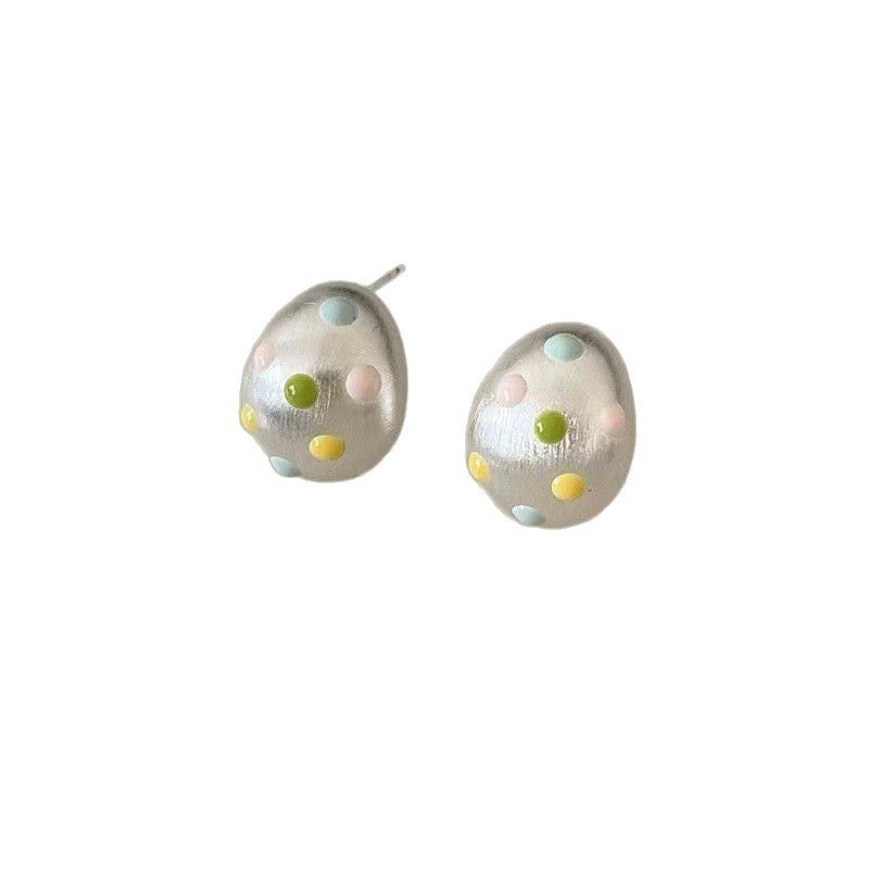 Polka-dot Lined Sier Bean-shaped Niche Sweet Earrings