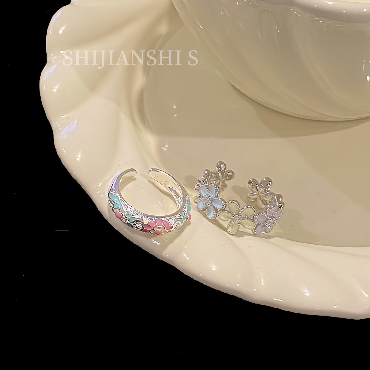 Women's Field French Colorful Flowers Hydrangea Open Ring