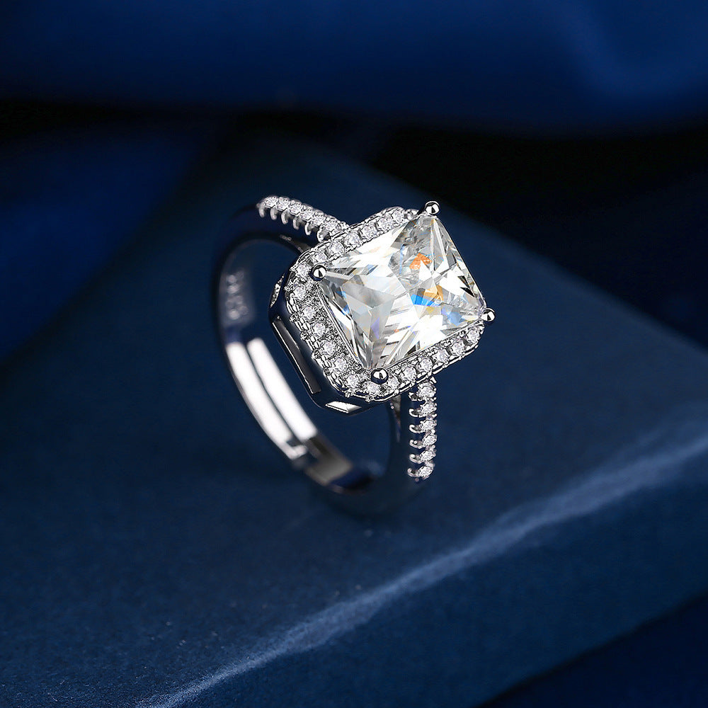 Live Broadcast Rectangular Zircon Open Mouth Rhinestone Rings