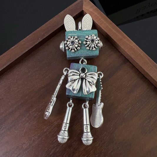 Style Wood Robot Birthday Present Cute Car Pendants