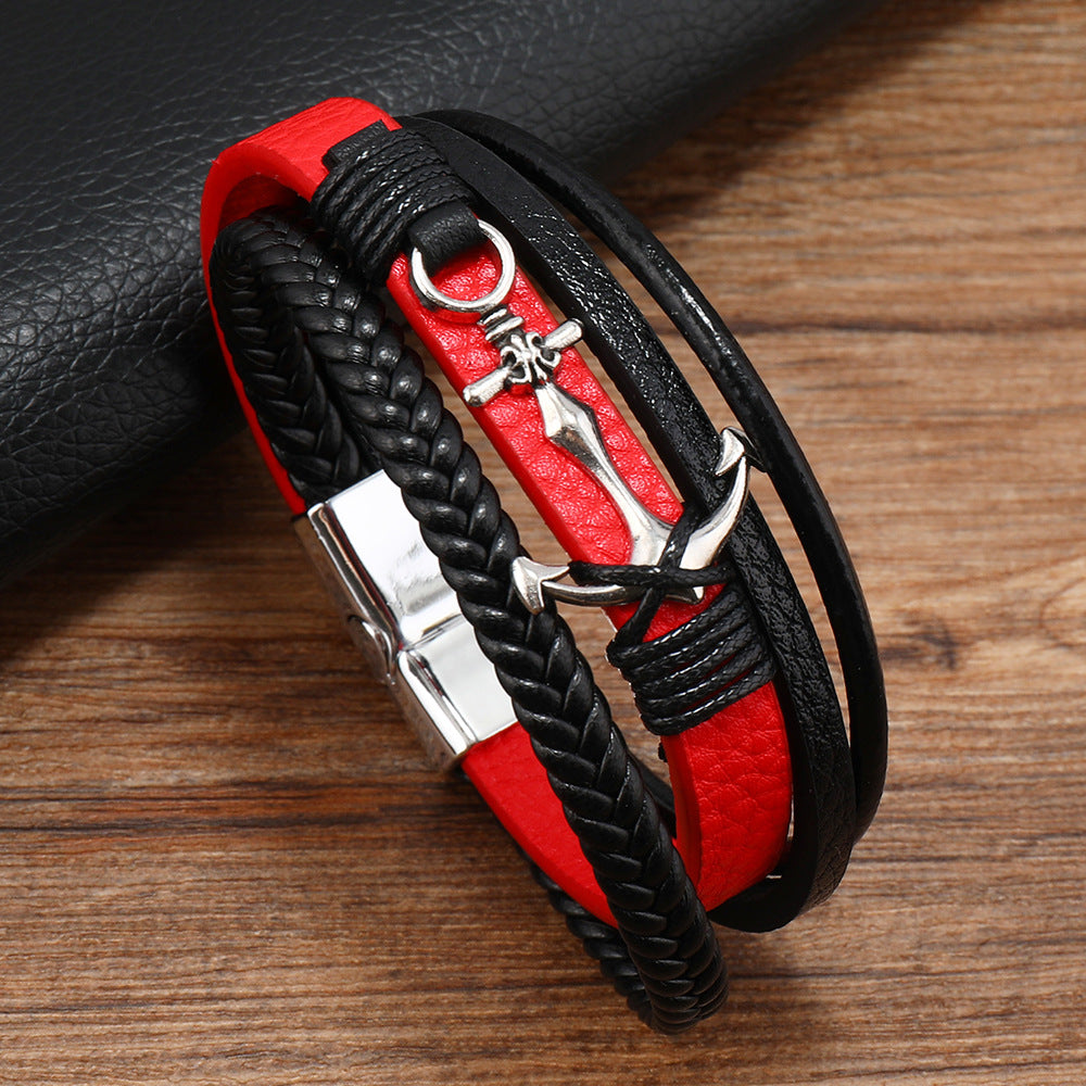 Men's Fashion Trend Woven Leather Alloy Boat Bracelets