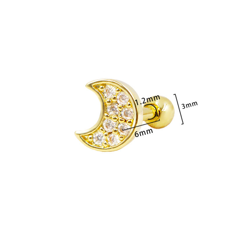 Three-dimensional Moon Ear Bone Nail Bow Stud Earrings