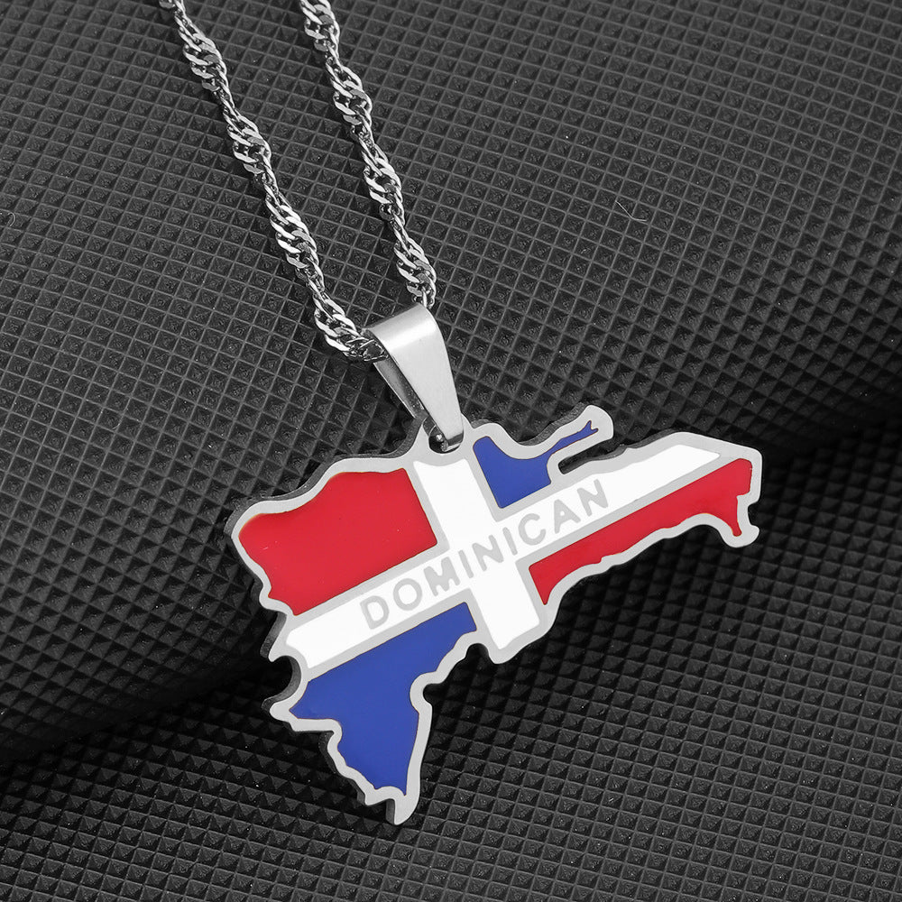 Titanium Steel Dominica Map Flag Female National Style Necklace