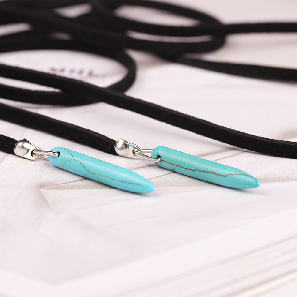 Style Long Veet Strap Natural Stone Turquoise Necklaces