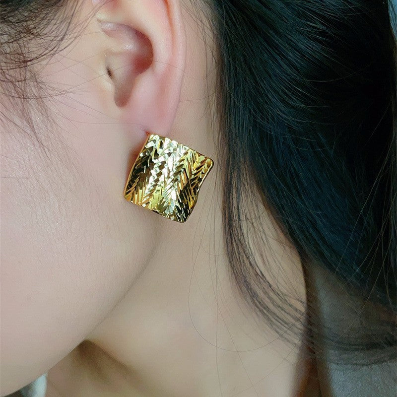 Trendy Cold Style Irregular Pleated Mesh Texture Exaggerated Earrings