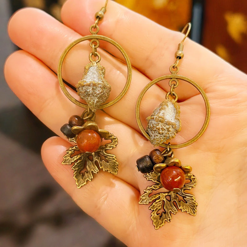 Palace Niche Exotic Plant Dried Fruit Maple Leaf Dangling Earrings