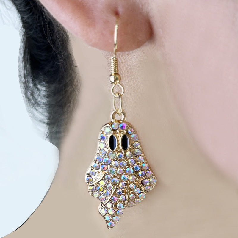 Pumpkin Ghost Delicate Diamond Multicolor Rhinestone Earrings