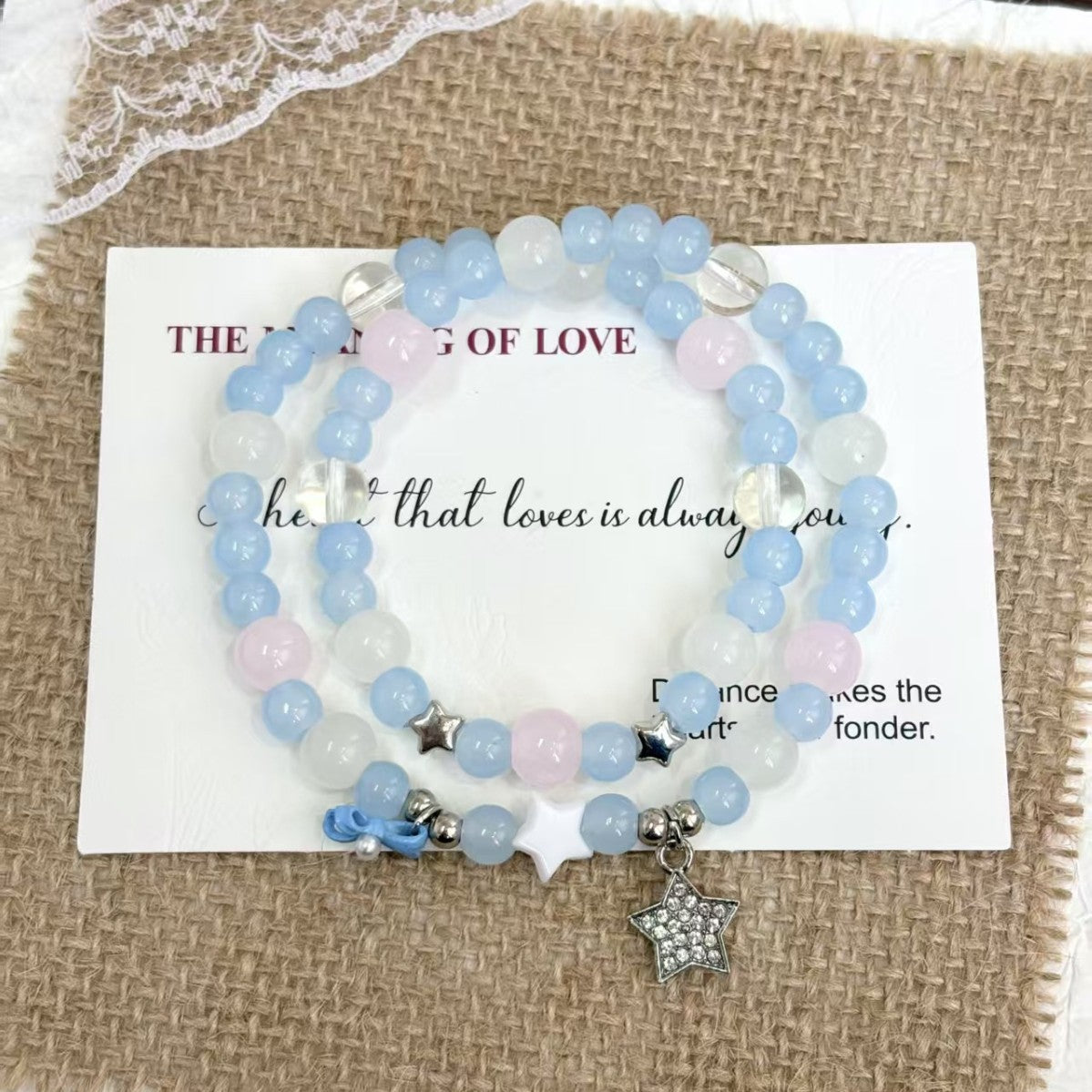 Stall Small Commodity Bow Beaded Female Mori Style Sweet Star Bracelet