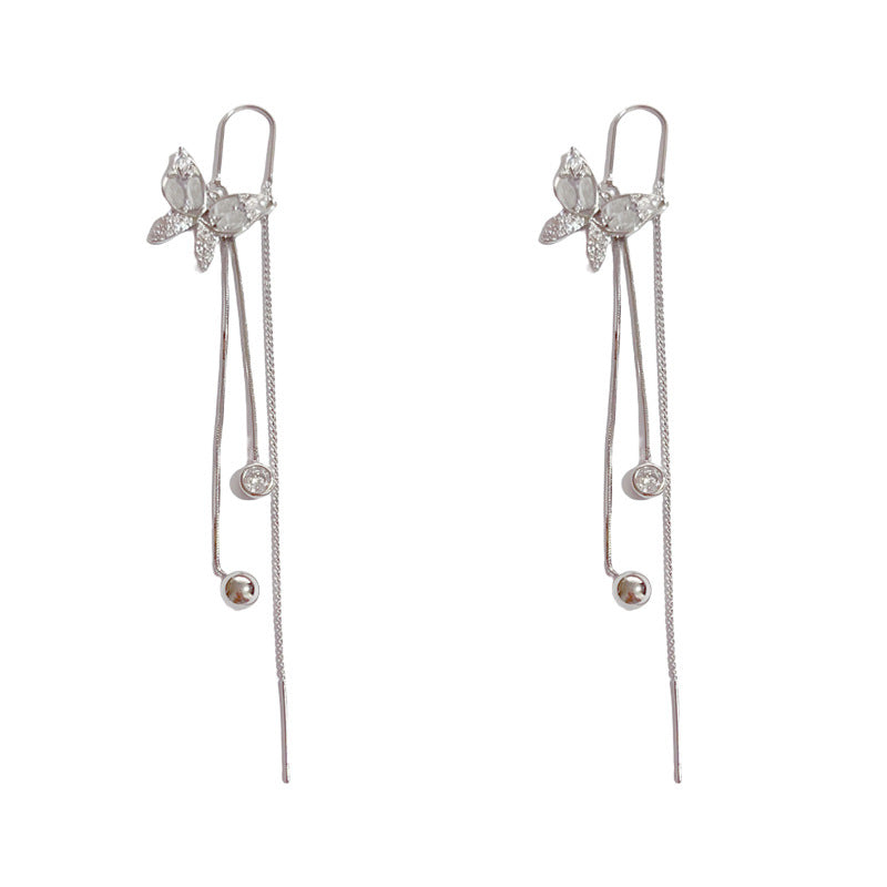 Inlaid Zircon Butterfly Long Fringed Thread Female Personalized Ear Line