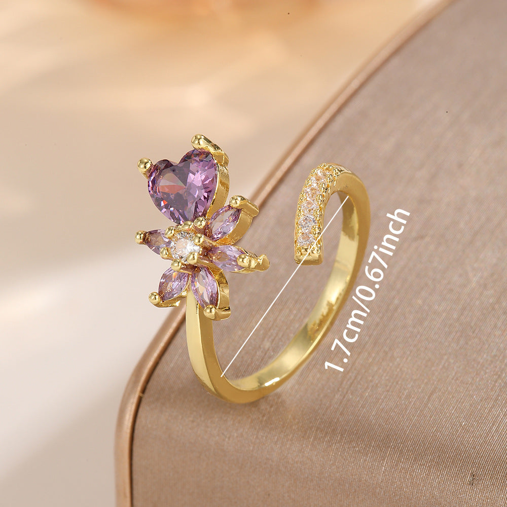 Luxury Water Drop Zircon Female Fresh Opening Rings