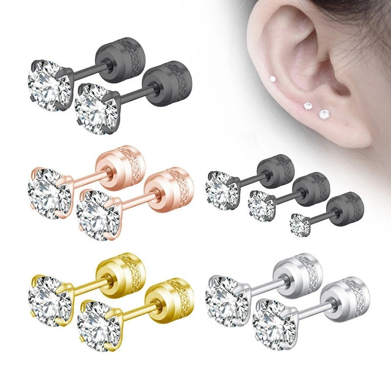 Men's Stainless Steel Zircon Korean Rhinestone Fashion Ear Earrings