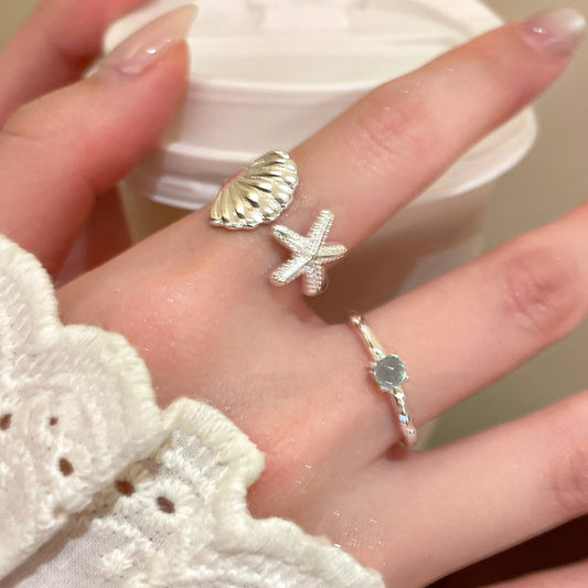 Starfish Shell Female Style Design Mori Blue Open Index Finger Ring