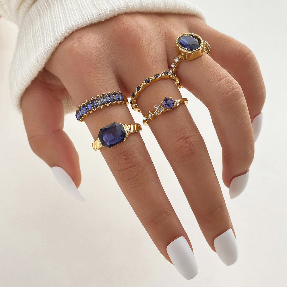Royal Blue Crystal Set Of Finger Rings