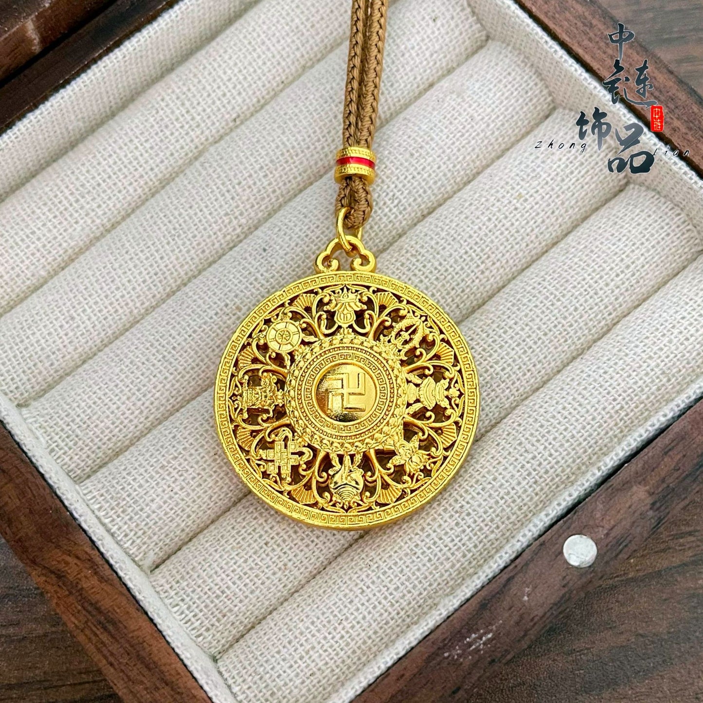 Alluvial Gold Fu Eight Treasures Compass Pendants