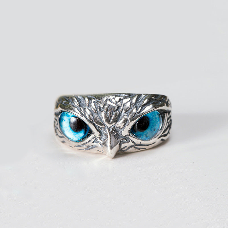Eye Owl Exaggerated Personalized Ancient Sier-plated Cool Domineering Ring