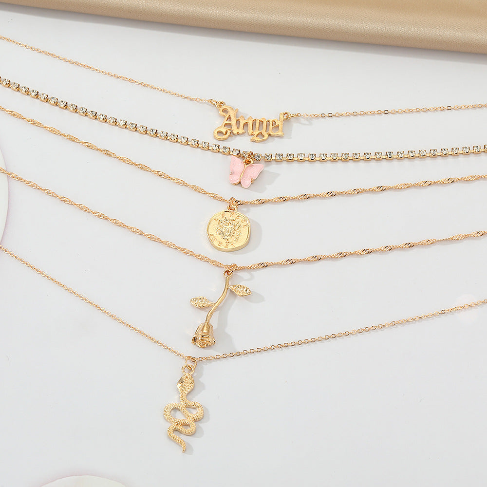 Style Butterfly Female Rose Letter Creative Necklaces