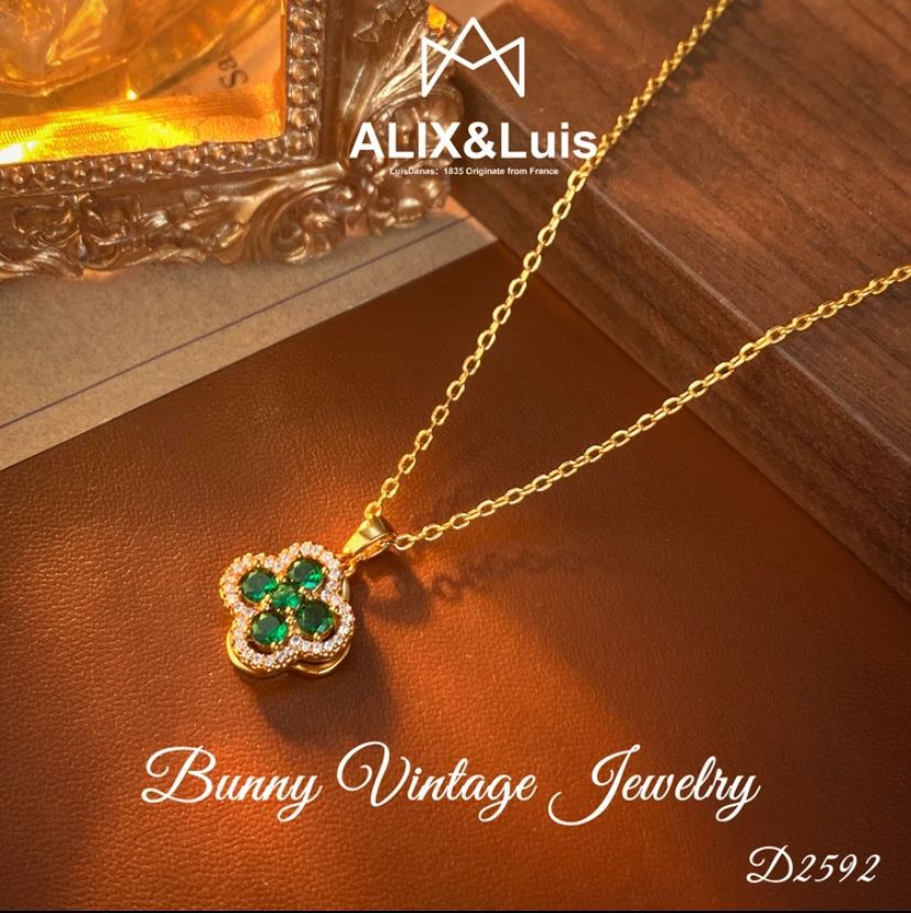 Women's Small Exquisite Green Rotating Zircon Four-leaf Earrings