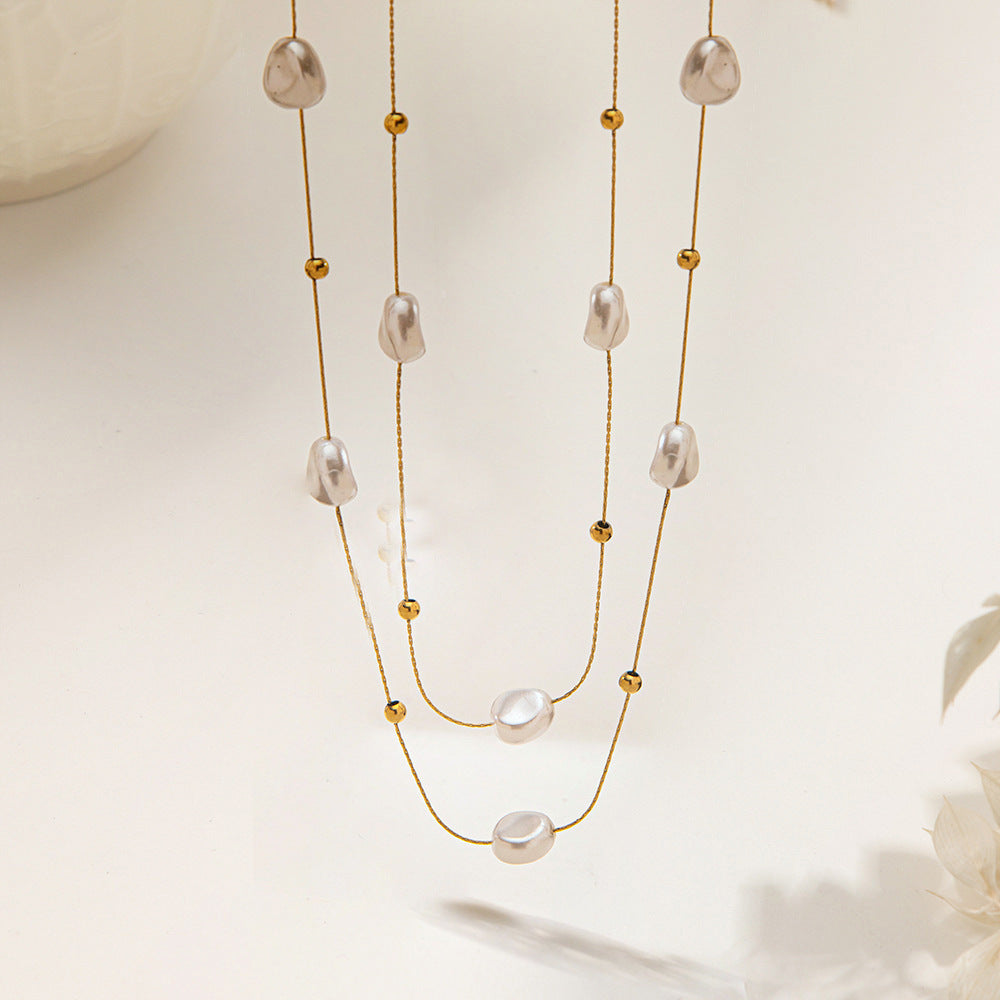 Women's Style Retro Baroque Short Pearl Double Layered Wear Light Luxury Necklaces