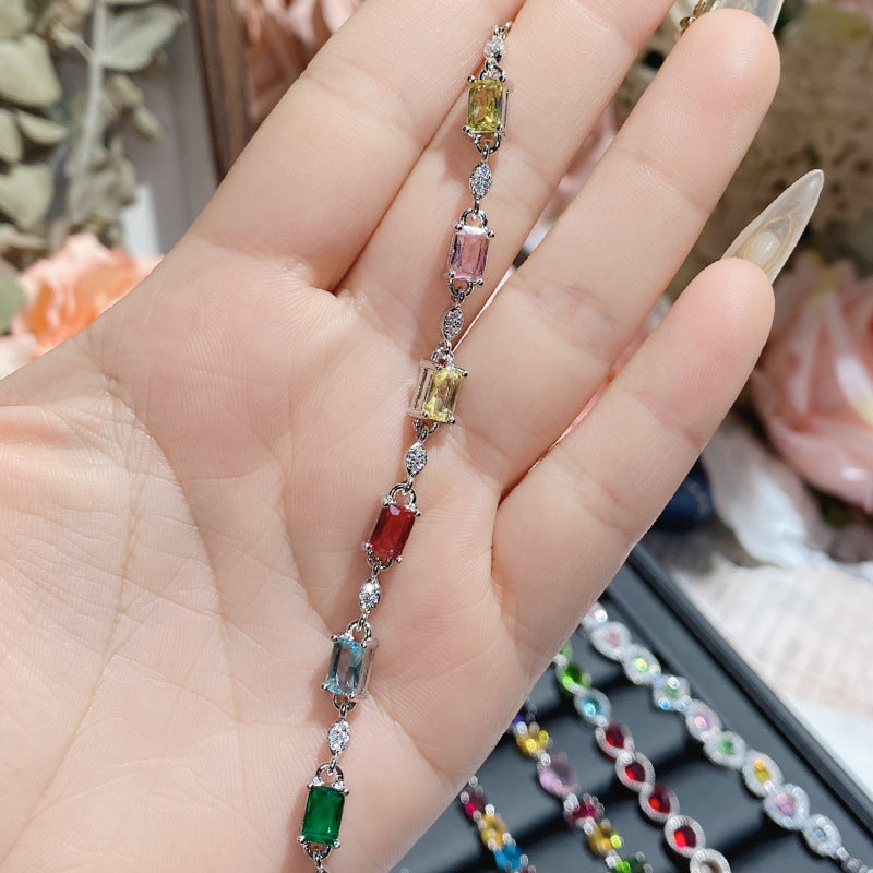 Full Transparent Tourmaline Colored Gems Female Plated Bright Bracelet