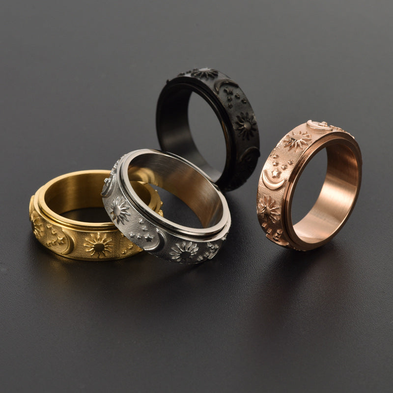 Men's Ornament Titanium Steel Casting Rotating Sun Rings