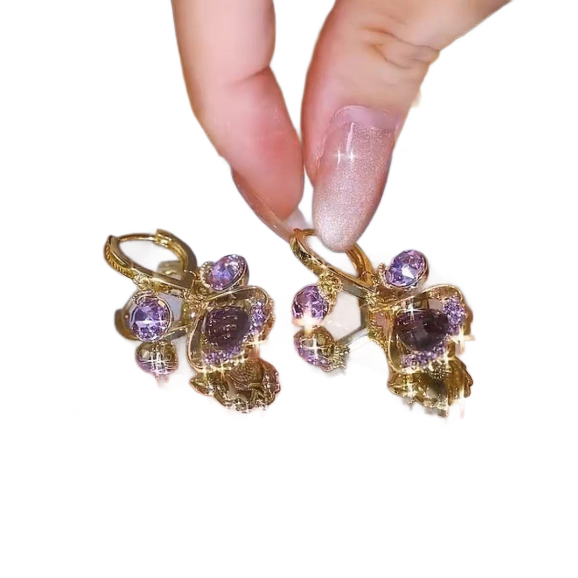 Women's Crystal Ear Clips Ginkgo Leaf Fashion Design Sense Elegant Wild Stud Earrings