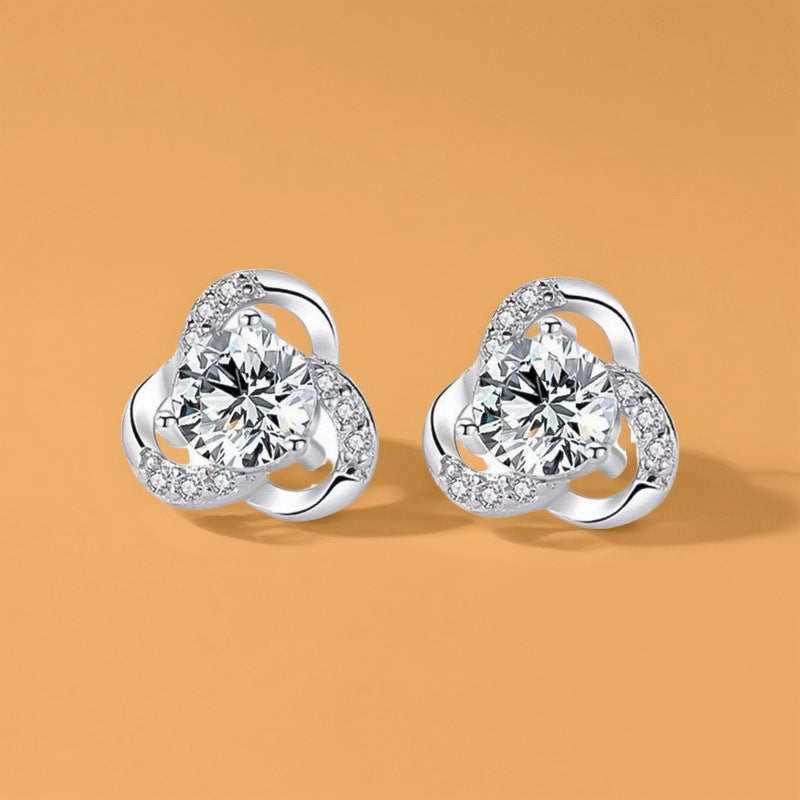 Zircon Sier Needle Love Moissanite Simulation Geometric Earrings