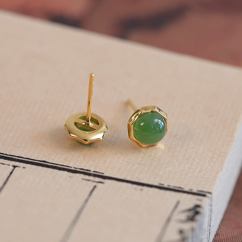 Women's Jasper Sterling Sier National Style Retro Elegant High-grade Personalized Stud Earrings