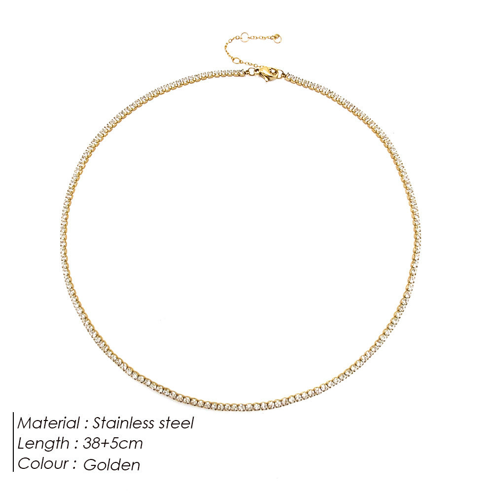 Single Row Diamond Round Zircon Tennis Clavicle Chain Necklaces