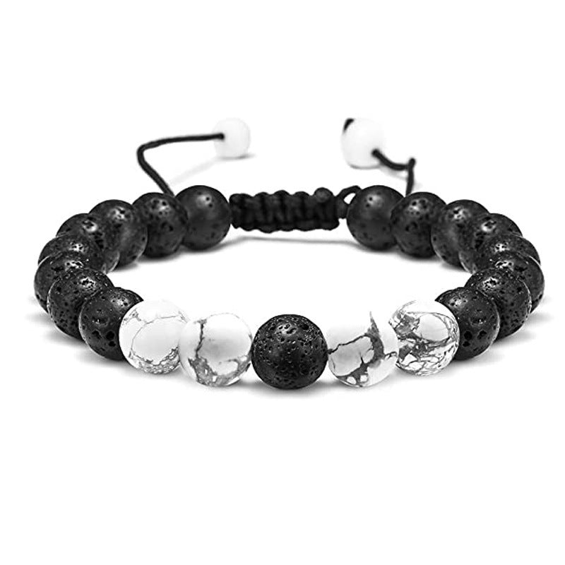 White Turquoise Woven Tigereye Lava Stone Bracelet