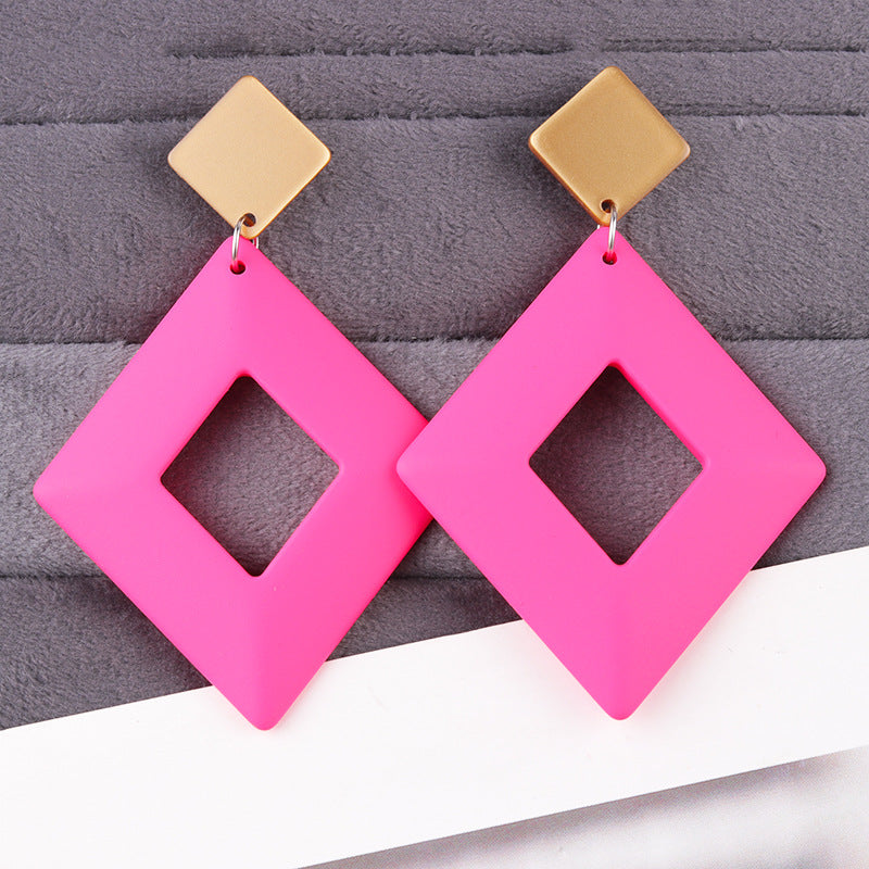 Candy Color Hollow Geometry Rhombus Acrylic Personality Earrings