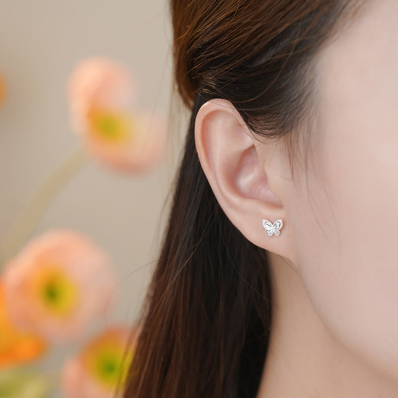 Pure Sier Sweet Butterfly Screw Ear Gentle Cute Light Luxury Earrings