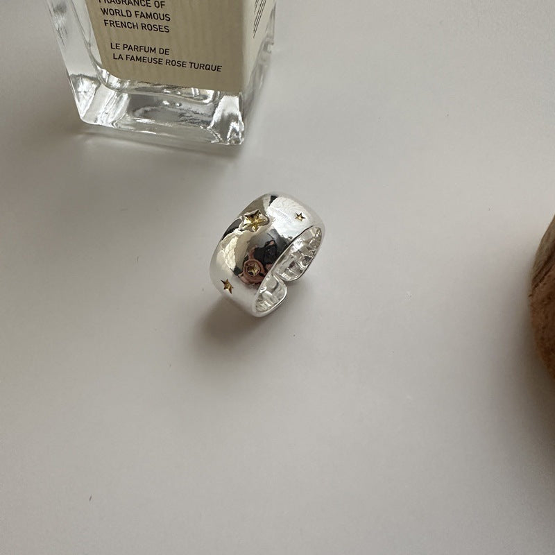 Fashion Personality Wide Edge Creative Five-pointed Star Color Matching Commuter Ring