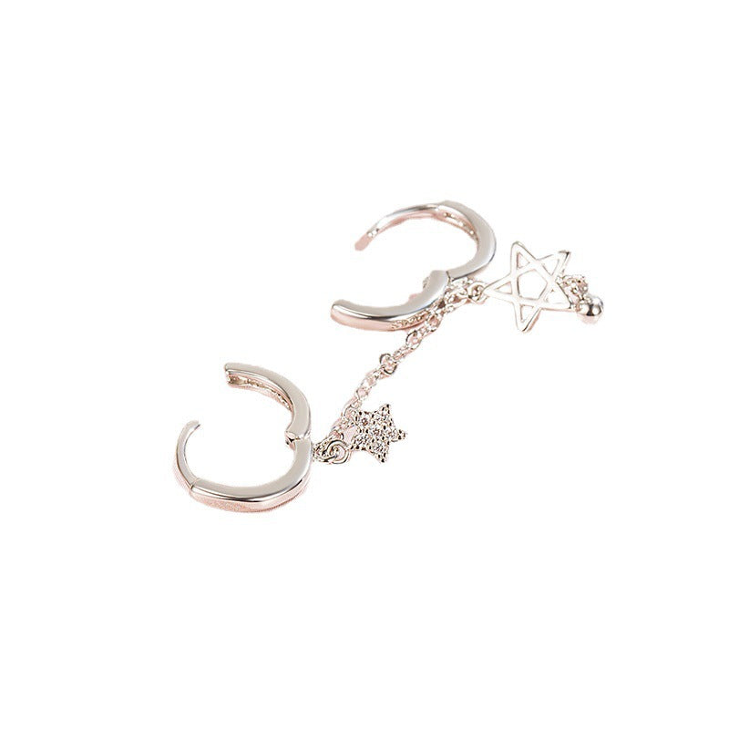 Korean Style Rhinestone Double Tassel Love Heart Ear Buckle