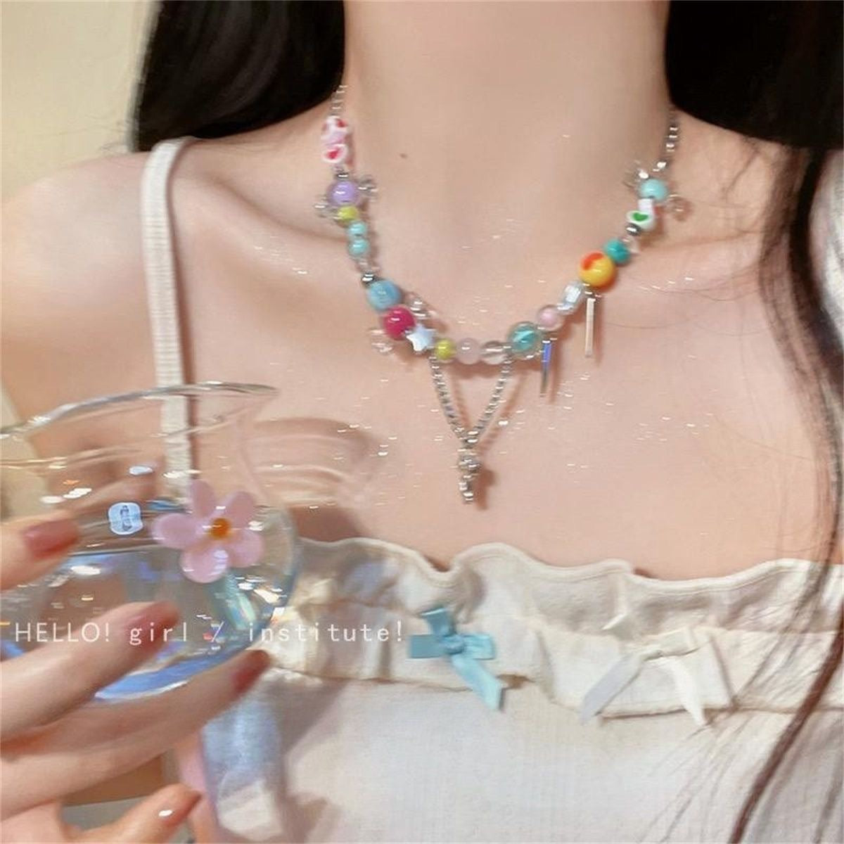 Meteor Colorful Beaded Female Niche Design Sweet Cool Hot Clavicle Necklace