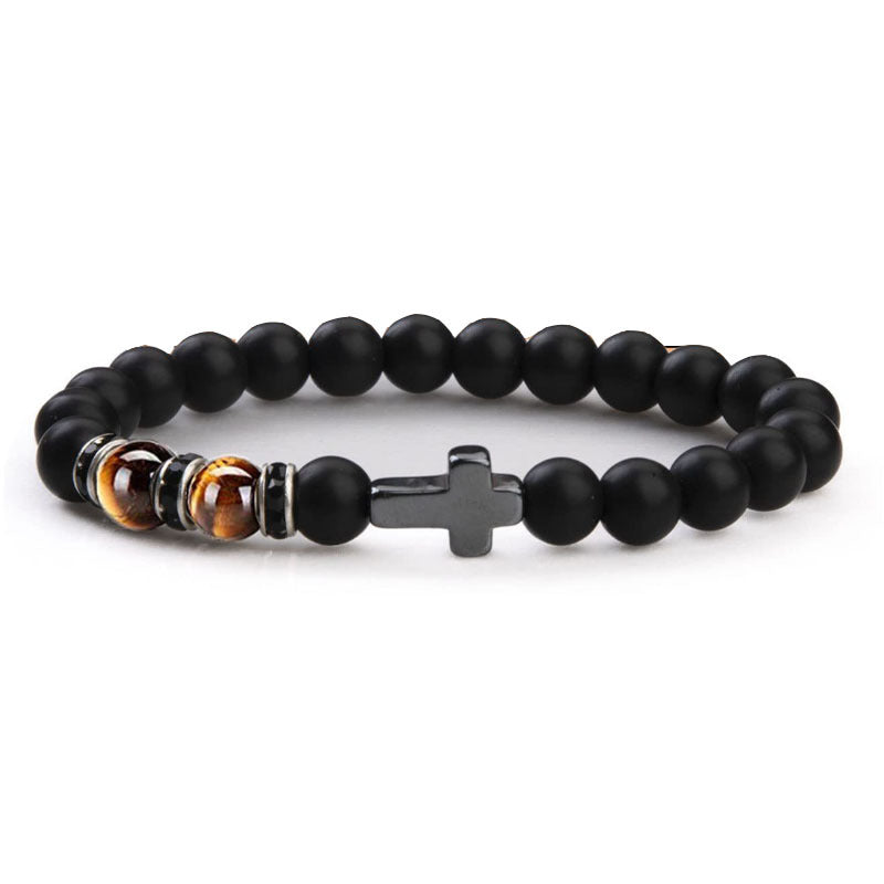 Men's Cross Frosted Tigereye Gift Beaded Bracelets