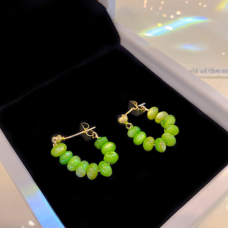 Women's Green Opal Design Sense Niche Ear Clip Earrings