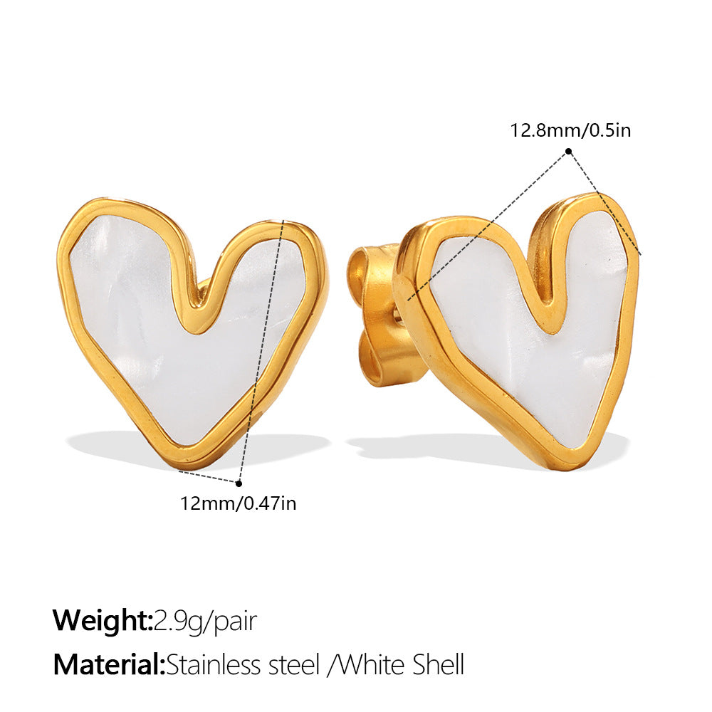 Retro Gold Irregular White Shell Love Heart Fashion Simple Style Stud Earrings