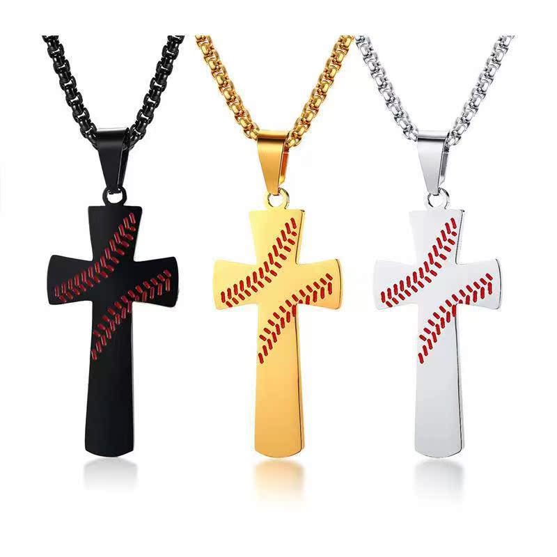 Men's Sports Style Trendy Stainless Steel Scriptures Hemisphere Cross Necklace