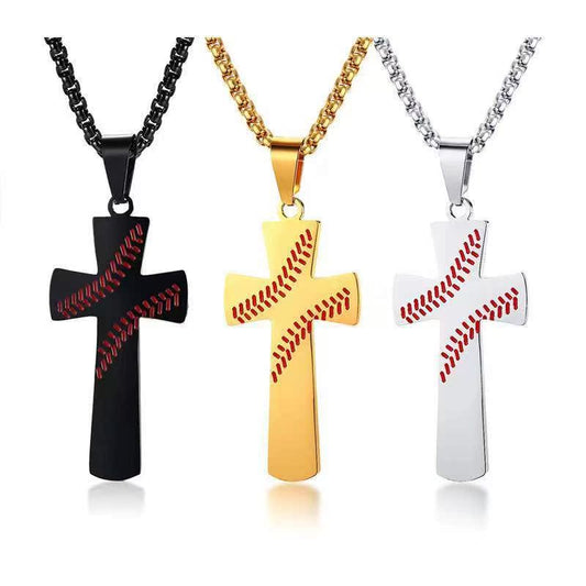 Men's Sports Style Trendy Stainless Steel Scriptures Hemisphere Cross Necklace