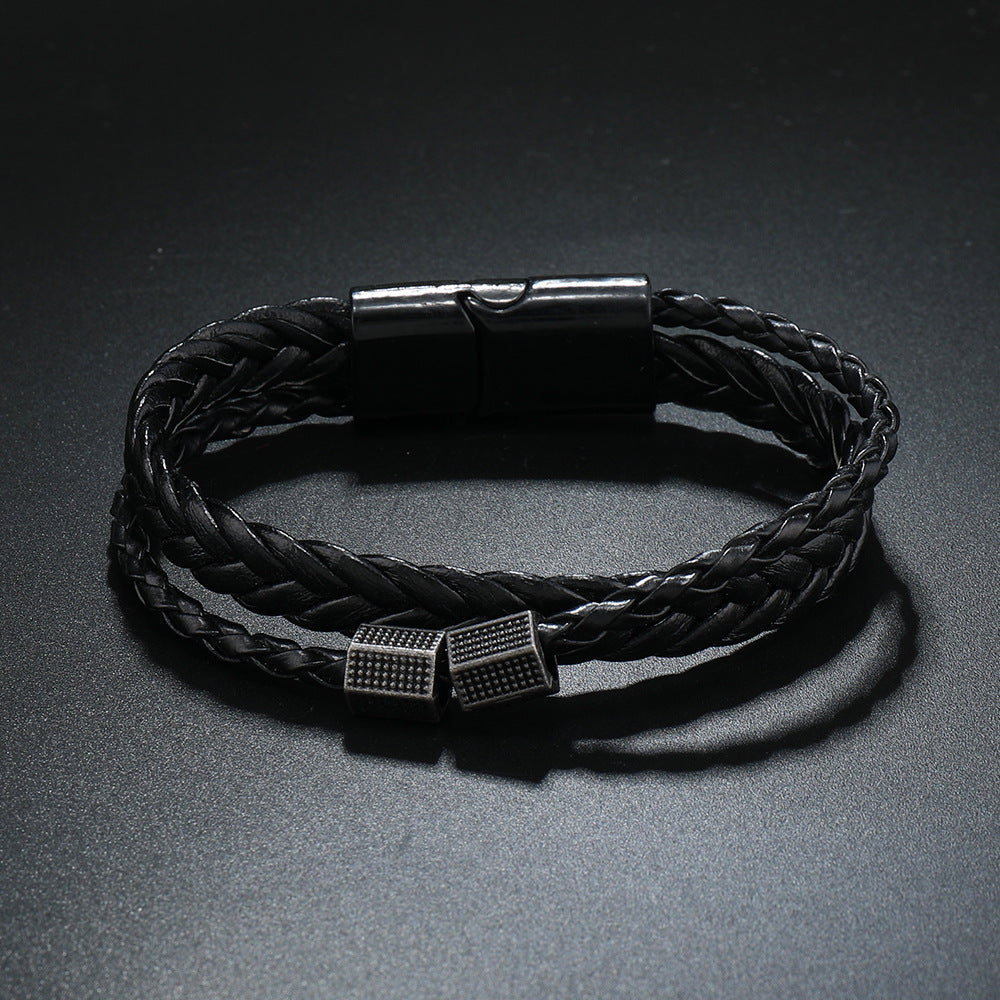 Men's Magnetic Buckle Advanced Leather Woven Boys Design Hip Bracelets