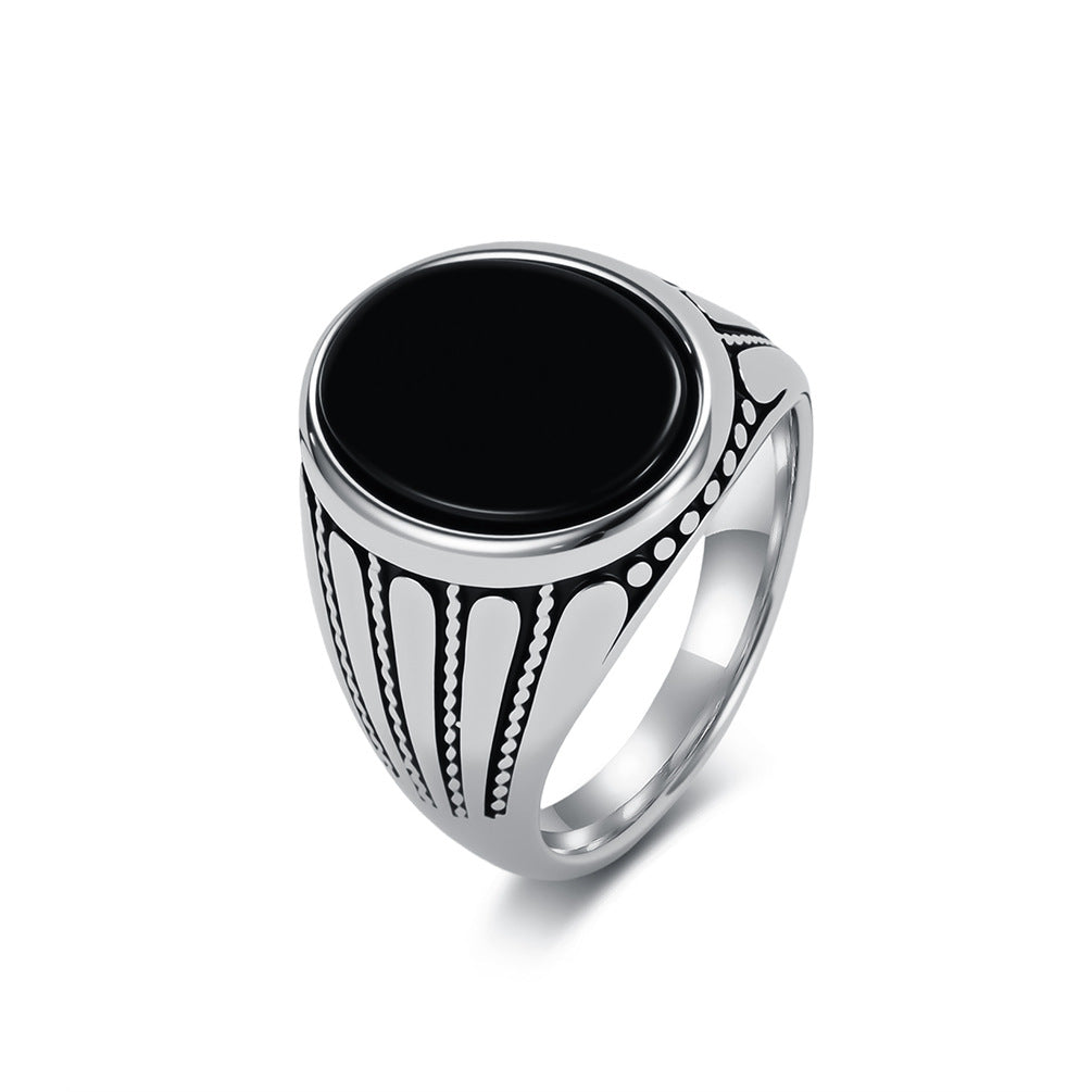 Men's Trendy Retro Black Onyx Titanium Steel Niche High Ring