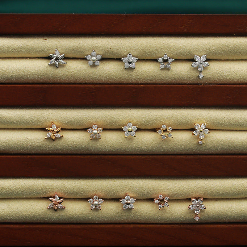 Flower Titanium Steel Thin Needle Thread Twist Plug Ear Simple Stud Earrings
