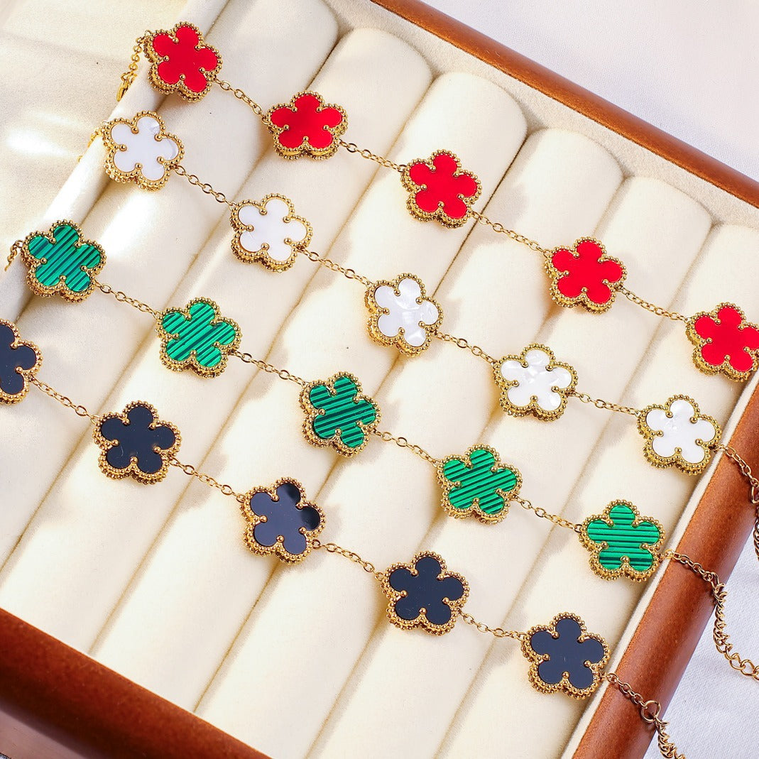 Five-leaf Flower Gold Plated Double-sided Fritillary Parthenocissus Grass Fashion Bracelets